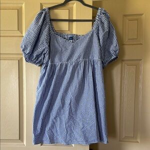 Blue Gingham Puff Sleeve Dress